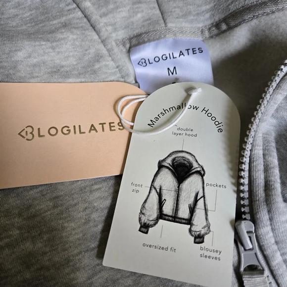 NWT Blogilates Marshmallow Full Zip Hoodie Sweatshirt Heathered Gray - Picture 8 of 13